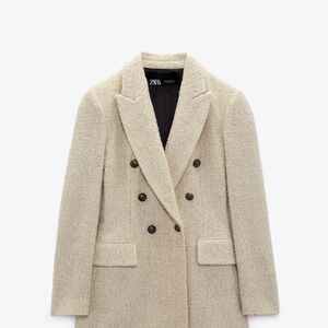 Zara Women's Cream Double-Breasted Blazer